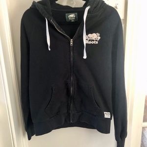 ROOTS Black Zip Hoodie Sweatshirt